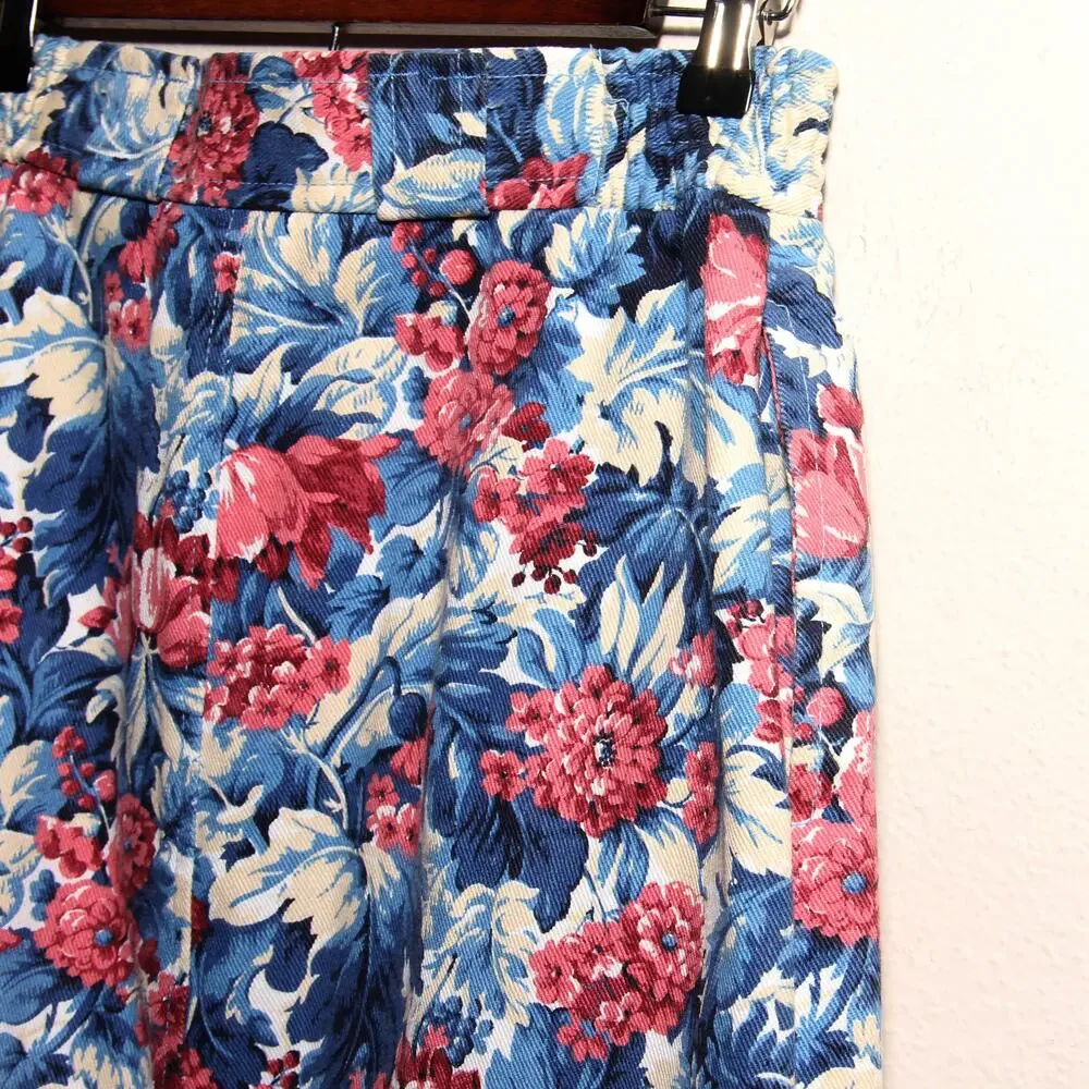 Vintage Norm Thompson Floral Denim Pencil Skirt Size 10 Midi/Maxi Made in USA